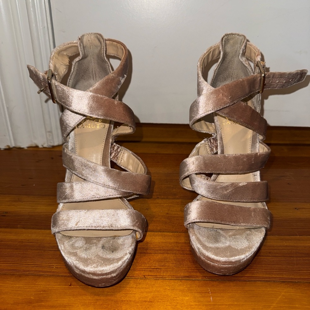 Vince Camuto Velvet Catyna Strappy Heels In Blush